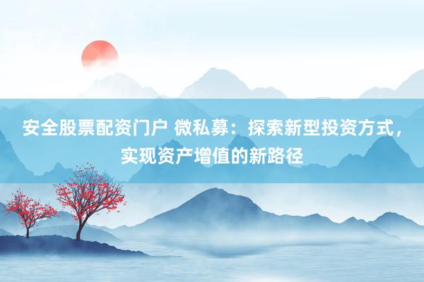 安全股票配资门户 微私募：探索新型投资方式，实现资产增值的新路径