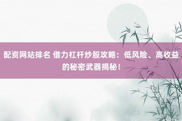 配资网站排名 借力杠杆炒股攻略:低风险、高收益的秘密武器揭秘!