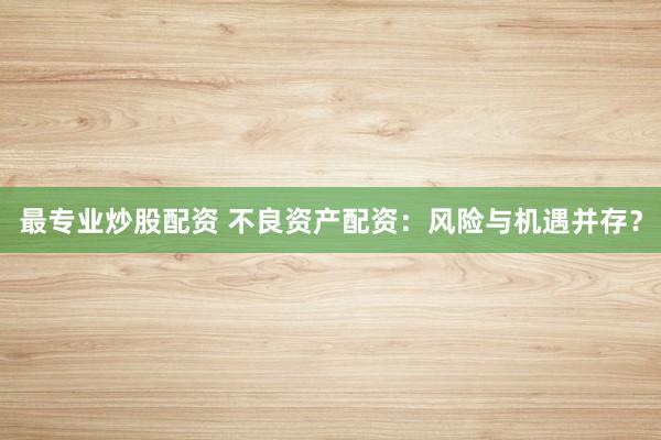 最专业炒股配资 不良资产配资：风险与机遇并存？