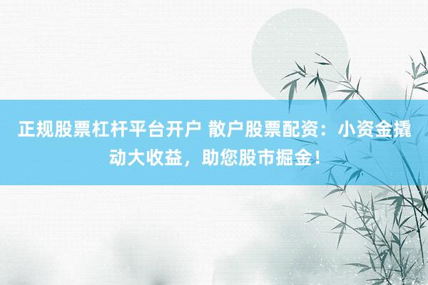 正规股票杠杆平台开户 散户股票配资：小资金撬动大收益，助您股市掘金！