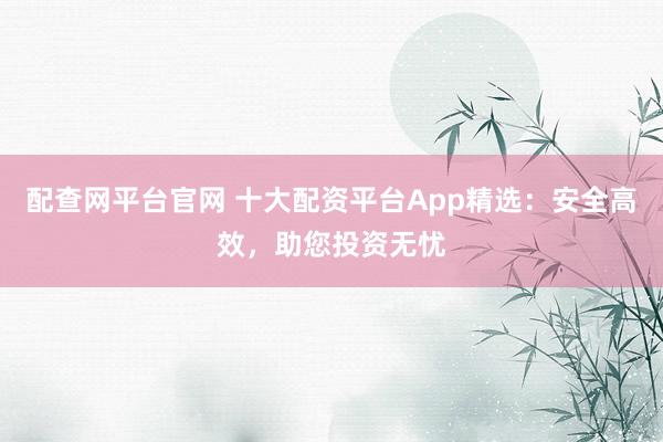 配查网平台官网 十大配资平台App精选：安全高效，助您投资无忧