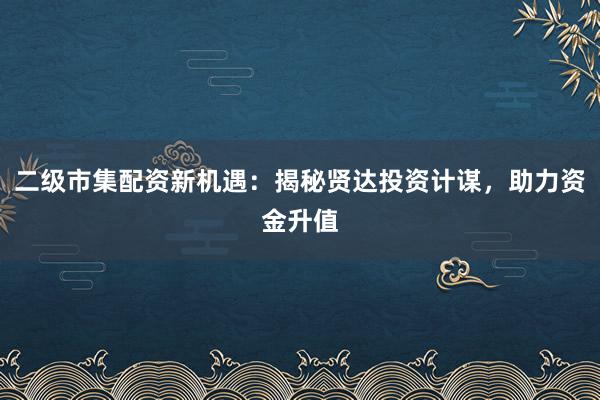 二级市集配资新机遇：揭秘贤达投资计谋，助力资金升值