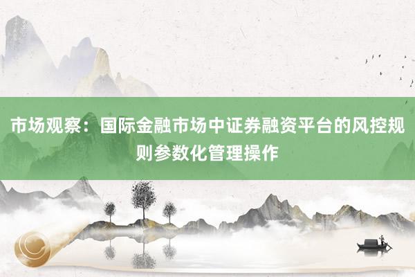 市场观察：国际金融市场中证券融资平台的风控规则参数化管理操作