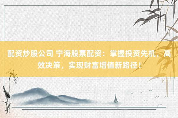 配资炒股公司 宁海股票配资：掌握投资先机，高效决策，实现财富增值新路径！